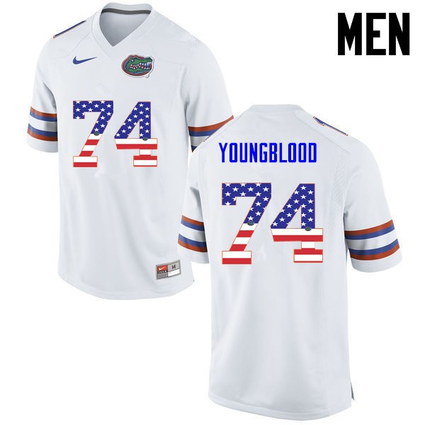 Florida Gators Men #74 Jack Youngblood College Football USA Flag Fashion White